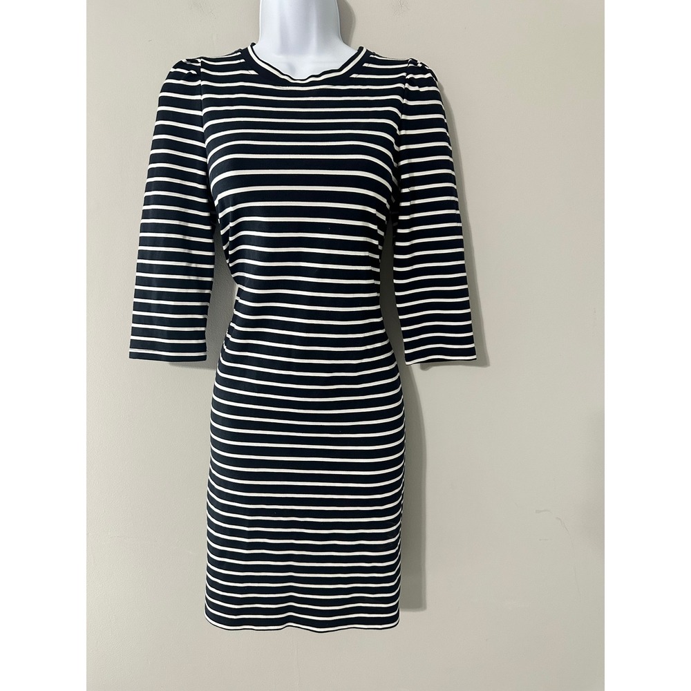 Sara Campbell Black White‎ Striped 3/4 Sleeve Sheath Dress XS Made in USA
